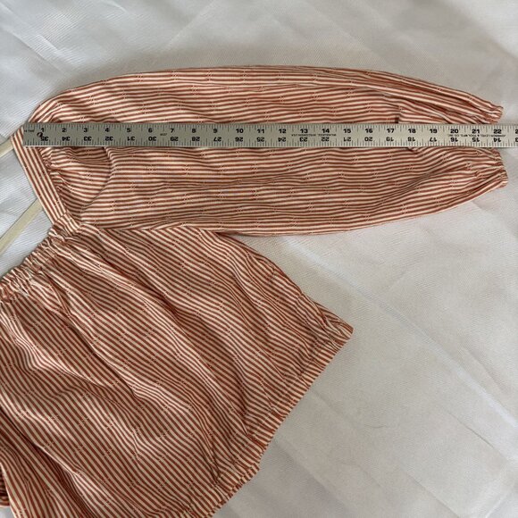 Striped Cotton Button-Up Puff Sleeve Blouse With Square Neckline Elasticized Det - Picture 8 of 12